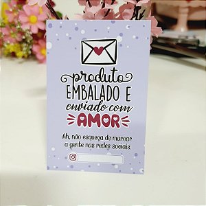 Cartão de Agradecimento - Produto embalado e enviado com amor - 50 unidades