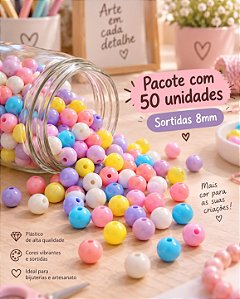 Miçanga Cores Candy 8mm - Furo Passante - 50 unidades.