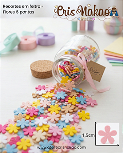 Recortes em Feltro Flor 6 Pontas 1,5 cm – Pacote com 50 Unidades