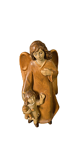Anjo da Guarda com Menina - 11,5 cm - Tons de Marrom.