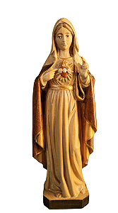 Imaculado Coração de Maria - 20 cm - Tons de Marrom.