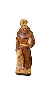 São Francisco com Lobo - 13 cm - Tons de Marrom.