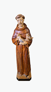 São Francisco Com Pombas - 14,25 cm - Tons de Marrom.