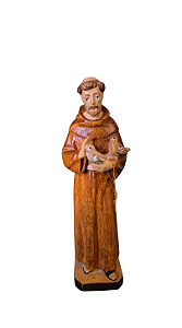 São Francisco Com Pombas - 14,25 cm - Tons de Marrom.