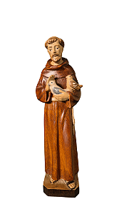 São Francisco Com Pombas - 19 cm - Tons de Marrom