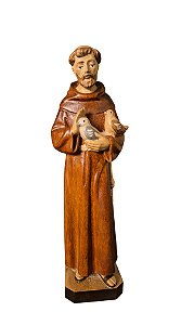 São Francisco Com Pombas - 19 cm - Tons de Marrom.