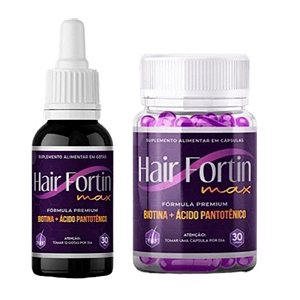 Hair Fortin Max Suplemento Alimentar 30 Cápsulas e Hair Fortin Max Gotas 30ml
