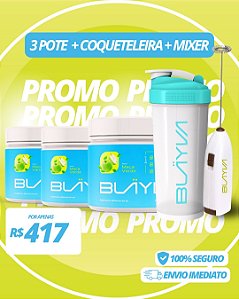 Blayva CREATINA ATIVADA - 3 Potes + Mixer + Coqueteleira - Maçã Verde