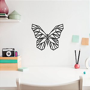 ESCULTURA DE PAREDE QUADRO VAZADO BORBOLETA EM MDF PRETO