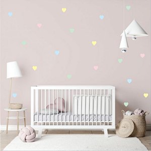 KIT MINI ADESIVO CORAÇÃO 4 CORES ROSA CLARO, AZUL CLARO, VERDE MENTA E AMARELO CLARO