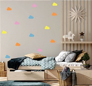 KIT MINI ADESIVO NUVEM 4 CORES ROSA FÚCSIA, AZUL MÉDIO, LARANJA CLARO E AMARELO FORTE