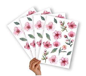 Mini Adesivos Cartela Floral Rosa Aquarela