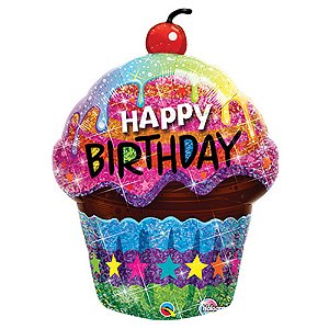 Balão Qlt Metalizado 35 Pol Shape Cupcake Maravilhoso Aniversário
