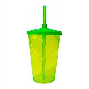 Copo Fest com Tampa e Canudo Verde Fluor 400ml - Lsc Toys