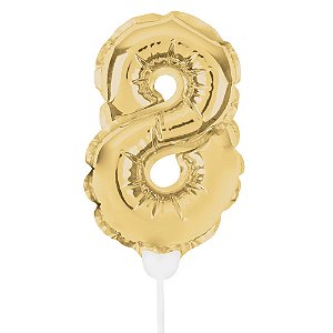 Mini Balão Inflável com Vareta Número 8 Ouro