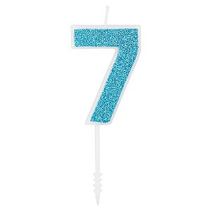 Vela Mini Glitter Azul Número 7