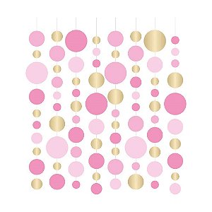 Cortina Decorativa Bolas Rosa/Ouro | 6 Unidades