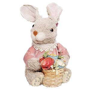 Coelha Decorativa de Páscoa Sentada  com Flores Rsc (Pistache)