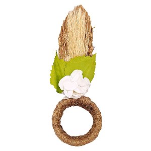 Porta Guardanapo Orelha Coe com Flôr Branco/Laranja