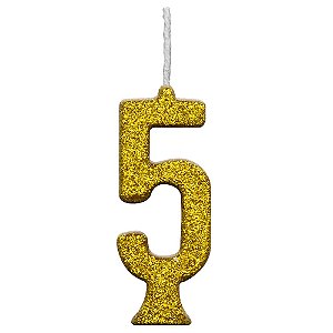 Vela Parabéns Glitter Dourada Número 5