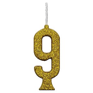 Vela Parabéns Glitter Dourada Número 9