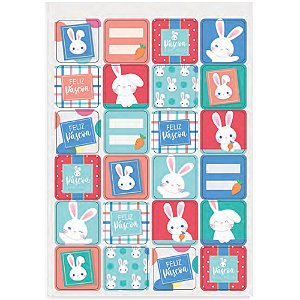 Cartela Adesivos de Páscoa Os Coelhinhos 48un - Cromus
