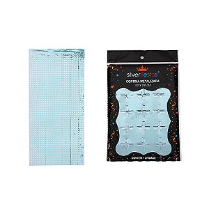 Cortina Quadriculada Metalizada Azul Bebê 100x200cm - Silver Plastic