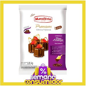 Cobertura Fracionada Mavalério Premium - Chocolate Meio Amargo - Gotas 1,01kg