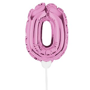 Mini Balão Inflável com Vareta Número 0 Rosa