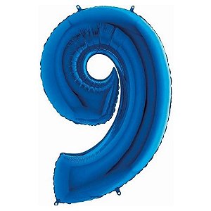 Balão Metalizado 16P Azul Número 9