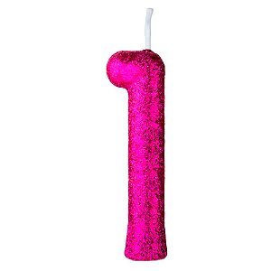 Vela Cintilante Glitter Pink Número 1