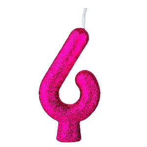 Vela Cintilante Glitter Pink Número 6