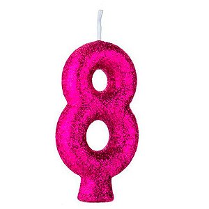 Vela Cintilante Glitter Pink Número 8