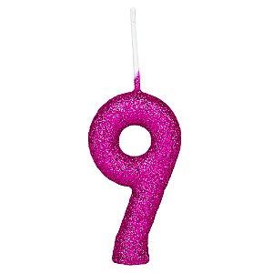 Vela Cintilante Glitter Pink Número 9