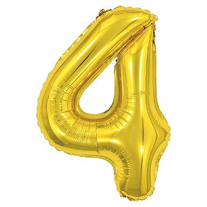 Balão Metalizado 40/45P Dourado Número 4 Br Festas