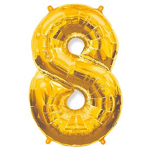 Balão Metalizado 40/45P Dourado Número 8 Br Festas