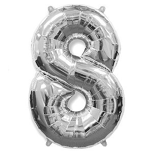 Balão Metalizado 40/45P Prata Número 8 Br Festas