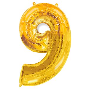 Balão Metalizado 40/45P Dourado Número 9 Br Festas