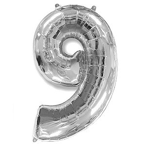 Balão Metalizado 40/45P Prata Número 9 Br Festas