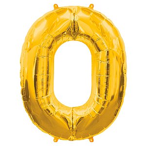 Balão Metalizado 40/45P Dourado Número 0 Br Festas