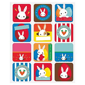 Cartela com Adesivos de Páscoa Coelhinho Sai da Toca com 12un