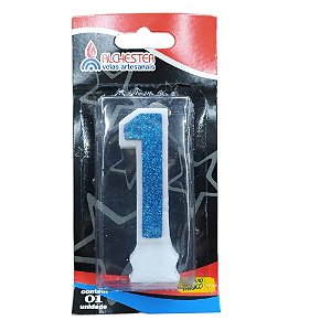 Vela Glitter Azul Número 1 - Alchester