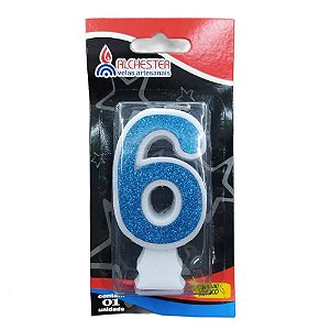Vela Glitter Azul Número 6 - Alchester