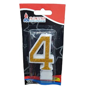Vela Glitter Ouro Número 4 - Alchester