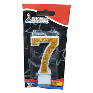 Vela Glitter Ouro Número 7 - Plastilânia