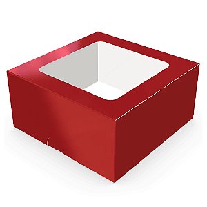 Caixa Laminada Vermelho com Visor para 4 Doces - Ideia