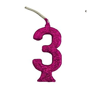 Vela Glitter Pink Número 3 - Regina