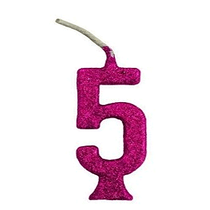 Vela Pequena Glitter Pink Número 5 - Regina