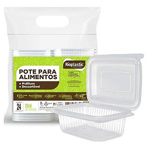 Pote Retangular com Tampa Articulada 250ml 24un - Rioplastic