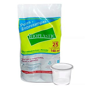 Pote com Sobre Tampa 140ml 25un - Rioplastic